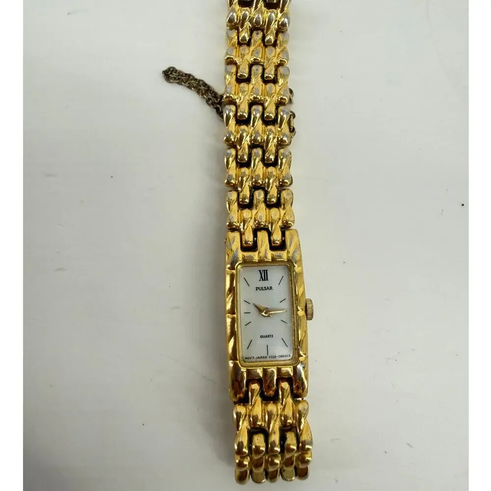 Vintage Pulsar Gold Tone Bracelet Watch Statement Jewelry 5.5 Inch Needs Battery